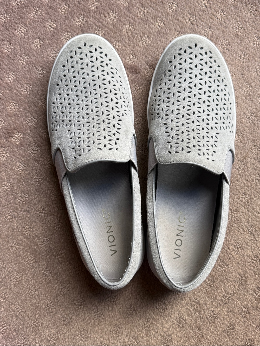 Vionic Kani Women’s Slip-On Perforated Loafers - Light Gray